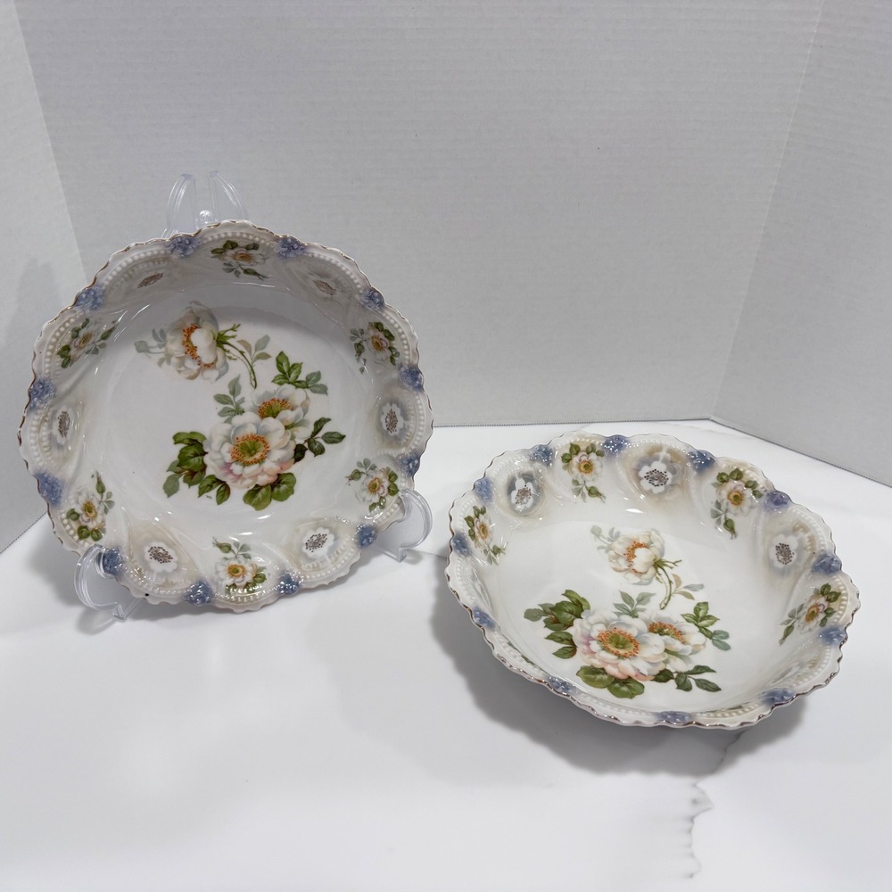 Set of 2 Antique Leuchtenburg Serving Bowls Lusterware Floral 10" Cottagecore